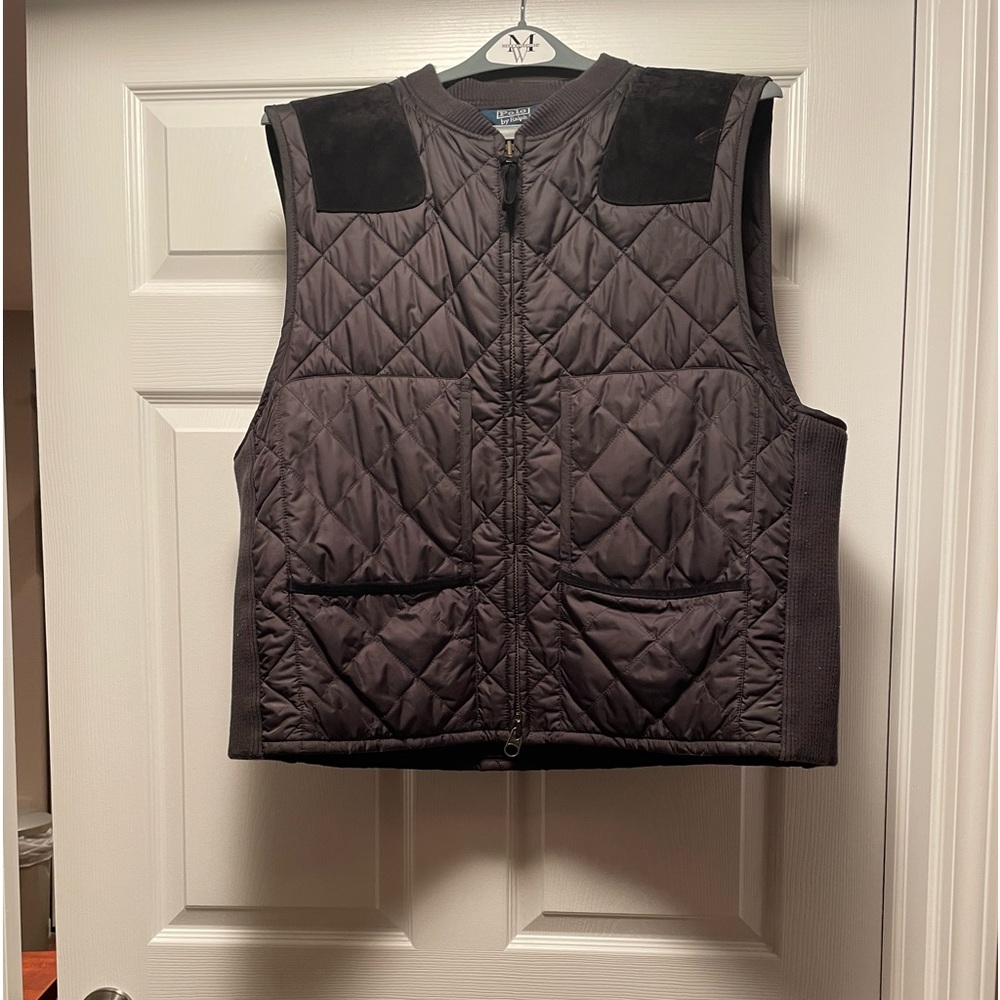 Polo Ralph Lauren Mens Quilted Suede leather yoke vest. Great Condition size XXL